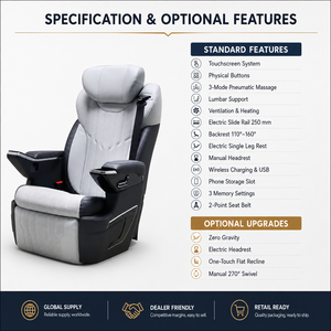 Asiento de Lujo para Van JYJX103D, Silla de Masaje VIP Tipo Capitán, Asiento Reclinable para Camper, Comodidad Premium para Minibús V300 Sprinter - Product Image 3