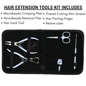Salon White Hair Extension <b>Tools</b> Kit Hair Extension Pliers MicroLink Crimper & Remover <b>Thread</b> Cutting Scissors & Parting Finger - Product Image 2