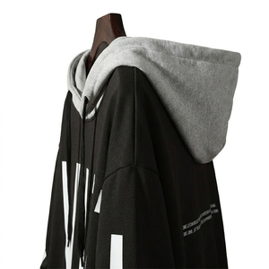 Sudadera con Capucha de Contraste de Peso Pesado, Diseño Bicolor Negro y Gris Jaspeado, Venta al por Mayor, Ropa Urbana para Hombre, Sudadera con Capucha de Forro Polar Gráfico Oversize - Product Image 3