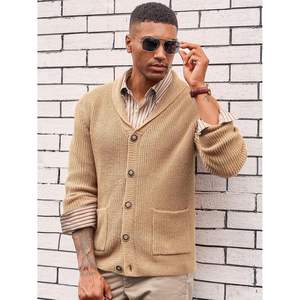 2025 cárdigan de punto con Cable para hombre, suéter con cuello chal, botón, Otoño, patrón de letras a cuadros, suéter grueso de invierno con bolsillos ODM - Product Image 3