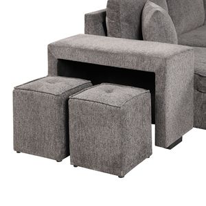 104.5 Modern L-Shaped 3-Seater Reversible Sectional Couch Pull-Out <b>Sleeper</b> <b>Sofa</b> with Storage Chaise 2 Stools for Living Room - Product Image 4