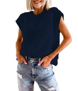 Débardeur en tricot sans manches à col rond, coupe ample décontractée, respirant, motif uni, 100 % coton, séchage rapide, pour femme, été - Product Image 2