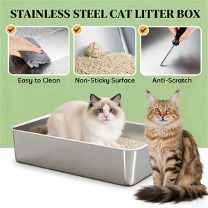 Lettiera per Gatti in Acciaio Inossidabile, Contenitore Moderno per l'Igiene Felina - Product Image 2
