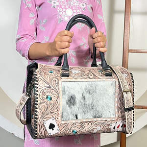 Nouvel ensemble de sacs Speedy en cuir repoussé à la main style western, en cuir de vachette à poils, sac à main tendance pour femme, sac bandoulière, sac de voyage personnalisé - Product Image 4