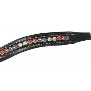 Bandeau de tête de cheval en cuir rembourré de qualité supérieure avec logo personnalisé, orné de cristaux ronds colorés et de pierres brillantes. - Product Image 1
