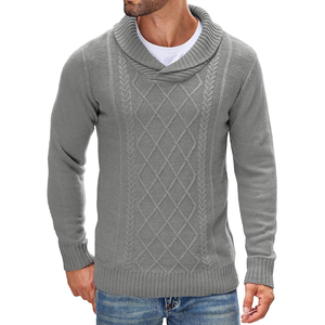 Pull en tricot pour homme à motif Argyle, manches longues, gris uni, vêtements décontractés d'hiver - Product Image 1