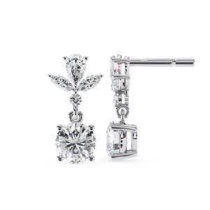 Boucles d'oreilles pendantes classiques en argent 925 avec diamants, taille brillant rond, forme fleur, sertissage à griffes, bijoux pour femme au quotidien - Product Image 1