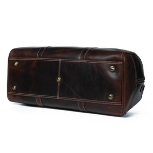 Sac de voyage décontracté vintage en cuir véritable marron foncé avec fermeture éclair, grande capacité, résistant à l'eau, durable, pour homme - Product Image 3