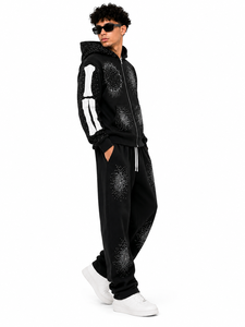 Two Piece Custom Rhinestone Tracksuit Set Zip <b>Hoodie</b> Jogger Pants Streetwear Style Sparkle Embellished Matching Casual Apparel - Product Image 3