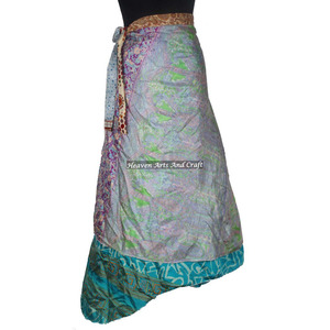 Falda cruzada de moda para mujer, estilo vintage, de seda, tipo sari, larga, de 2 capas, reversible, estilo bohemio mágico. - Product Image 2