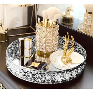 Elegant <b>Decorative</b> Tray with Antique Gold Hammered Metal Designer Texture Handmade Coffee Serving TrayGlam Round Metal Decor - Product Image 2