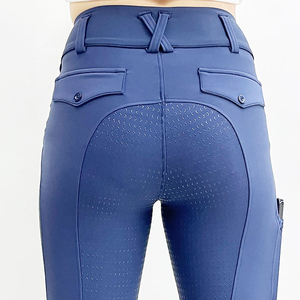 Pantalon d'équitation pour femme taille haute, couleur unie, coupe ajustée avec poche utilitaire et fermeture boutonnée - Product Image 2