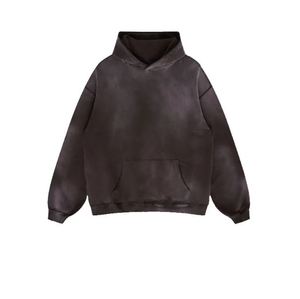 Sweat à capuche unisexe noir épais en coton tricoté de haute qualité 400 g/m², coupe oversize, avec logo personnalisé, effet délavé pour homme - Product Image 1