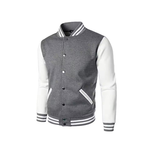 <b>Men's</b> Unisex High Quality Varsity <b>Jacket</b> Stand Collar Genuine <b>Leather</b> Embroidery Front Customizable OEM Service for School - Product Image 3