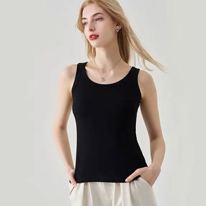 Women Solid O-Neck Ribbed Tank <b>Top</b> Summer Basic Elastic Sleeveless Crop <b>Tops</b> Silk/Cotton Satin Eco-Friendly Front Logo - Product Image 4