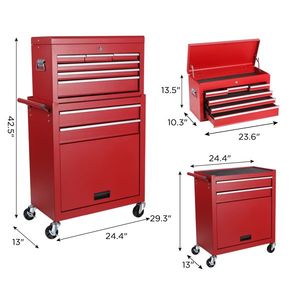 8-Drawer Rolling <b>Tool</b> Chest Detachable 2-in-1 Top <b>Tool</b> <b>Box</b> Liner Lockable Wheels & Side Hooks Metal <b>Storage</b> Cabinet - Product Image 2