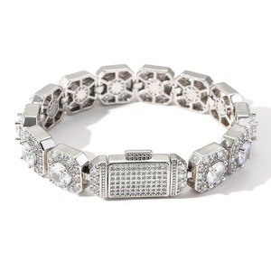 Bracelet Hip-Hop Européen et Américain pour Hommes, Boucle à Rabat de 13 mm, Cuivre Sertie de Zircon, Accessoires Hip-Hop Tendance pour Hommes - Product Image 2