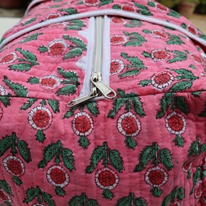 Pink Floral Cotton <b>Duffel</b> <b>Bag</b> Large Capacity Weekender Travel <b>Bag</b> Handmade with White Trim <b>Duffel</b> Casual Outdoor Storage - Product Image 6