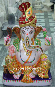 Estatua de Ganesha tallada a mano en mármol Makrana - Product Image 3
