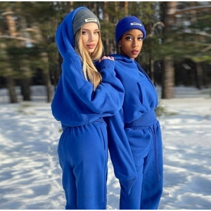 Women's Solid Hooded Winter <b>Tracksuit</b> Set Full Sleeve Loose Fit Cotton Sweatshirt and Pants Casual Outfit With Drawstring Closur - Product Image 3