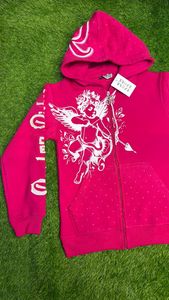 100% Cotton Zipper <b>Puller</b> Rhinestone Hood Streetwear Hoodie Screen Print Logo Men's Applique Distressed Embroidery Hoodie - Product Image 2