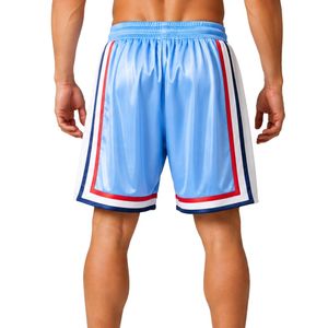 Custom Sky Blue <b>Mens</b> Basketball <b>Shorts</b> With <b>White</b> Red Side Panel Sport Training <b>Shorts</b> Elastic Waist Activewear Gym Fitness Wear - Product Image 2
