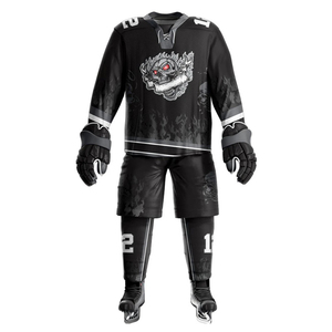 Custom Sublimated Ice Hockey Uniform Men's Moisture Wicking Polyester Jersey Pants With <b>Skull</b> Print Elastic Waist Athletic Fit - Product Image 1