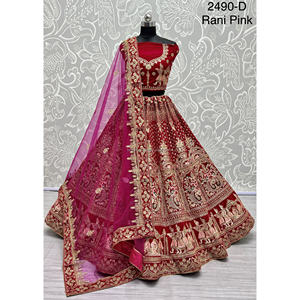 Collections de velours de vêtements de mariée indiens pour la mariée avec le travail de Zarkhan par Fabzone - Product Image 2