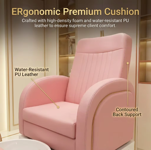 Fauteuil de pédicure rose poudré de luxe avec deux tiroirs de rangement et bassin en céramique blanc - Station de pédicure professionnelle pour techniciennes d'onglerie - Product Image 2