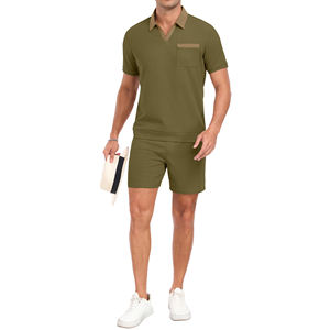 Conjunto Deportivo Informal para Hombre, Ropa de Verano, Camisetas y Pantalones Cortos, Trajes para Correr y Trotar, Diseño y Logotipo Personalizados, Camiseta con Cuello Alto y Pantalones Cortos - Product Image 4