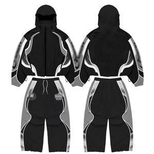 ชุดเซ็ตฮู้ดดี้แบบไร้รอยต่อ ผลิตตามสั่งสำหรับทุกเพศ ผลิตจากโพลีเอสเตอร์/คอตตอน ถักทอแบบ Colorblock แรงบันดาลใจจากชุดแข่งรถฤดูหนาว - Product Image 3