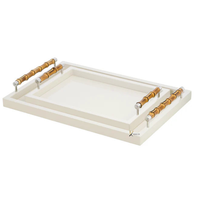 Plateau de service rectangulaire grand format en acrylique transparent poli de qualité commerciale, durable et sûr pour les aliments, avec poignées, pour restaurants (vente en gros)