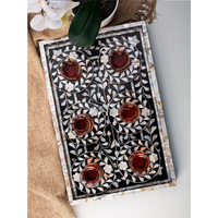 Plateaux de service mère de perles, cascade, avec serpillière, ensemble de 6 sous-verres, hôtel et Restaurant, incrustation d'os, ustensiles de cuisine, à la maison artisanal
