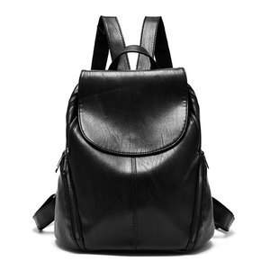 Trendy Wholesale Custom Logo <b>Black</b> Leather Flap <b>Backpack</b> Purse <b>Womens</b> School Vertical Zipper Travel Casual Daypack Bookbags - Product Image 1