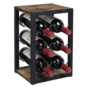 Modern Handmade Customized 6 Bottle Countertop Wine <b>Rack</b> Black Iron Wood Base Tabletop Kitchen Drink Storage Holder for Home <b>Bar</b> - Product Image 2