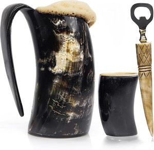 Mug en corne de buffle poli fait main, écologique, motif loup, style Viking, cadeau de Noël pour votre ami, pièce unique ou ensemble - Product Image 5