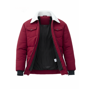 Chaqueta acolchada con cuello de sherpa para hombre, abrigo cálido con cremallera y bolsillos con solapa, ropa de abrigo informal para exteriores - Product Image 2