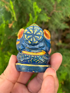 Hand Carved Hand Painted Lapis Lazuli Ganesha <b>Statue</b> | 2.25 Inch Mini Ganesh Idol | Hindu Home Temple Decor - Product Image 4