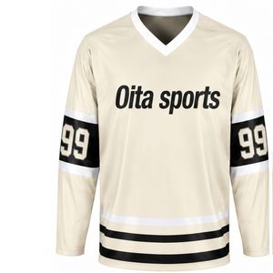 Men White Black <b>Ice</b> Hockey Jersey Long Sleeve Polyester Sports Shirt Team Uniform Training Match Wear Athletic Apparel - Product Image 1