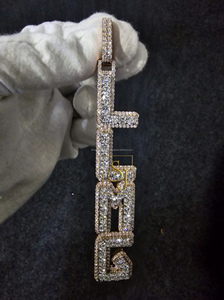 Pendentif personnalisé avec initiale de rappeur, diamant moissanite vertical, grand charme, argent 925 plaqué or rose, lettre de nom personnalisée, hip hop, fête - Product Image 5