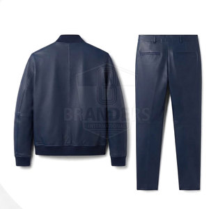 Stylish Two Piece Leather Tracksuit Featuring <b>Zip</b> Front Jacket And Matching <b>Trousers</b> For Casual Outdoor Wear - Product Image 2
