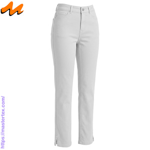 Pantalon décontracté pour femme, coupe régulière, cinq poches, ourlet fendu, tissu respirant, été-printemps, coton élasthanne 6,64 oz - Product Image 2