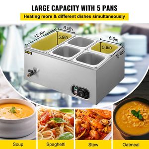 Scaldabagno elettrico commerciale 110V tavolo a vapore da 1500W 13.7 da un quarto di capacità 15cm/6 pollici a bagna profonda 5-Pan per la ristorazione - Product Image 3