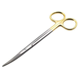 Ciseaux chirurgicaux courbés manuels, manche doré, acier inoxydable, pour dissection médicale et dentaire, modèle GS-DF-0010, garantie 3 ans - Product Image 1
