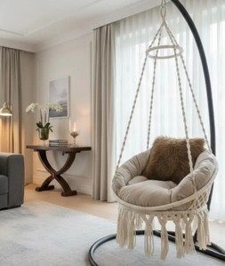 Chaise hamac en macramé, balançoire de patio extérieure, décoration de chambre d'enfant, cadeau de pendaison de crémaillère, macramé une place - Product Image 1