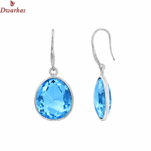 Boucles d'oreilles élégantes et tendance pour femmes, en argent sterling 925 rhodié, avec pierre de topaze bleue naturelle, cadeau d'anniversaire - Product Image 1