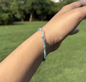 Wholesale Blue Apatite <b>Bracelet</b> Fine Gemstone <b>Bead</b> <b>Bracelet</b> with 925 Sterling Silver Extension Chain for Women - Product Image 1