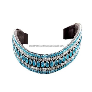 Nuevo y moderno arnés de cuero ergonómico para caballo con cristales decorativos y pedrería, banda acolchada para la frente, ajuste regulable, de proveedor indio. - Product Image 3