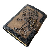 Dragón de fuego en relieve organizador Personal hecho a mano diario de cuero genuino hermoso cuaderno para la universidad libro de sombras cuaderno