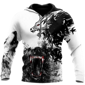 Sweat-shirt unisexe à capuche tendance, motif animal Loup Chasseur Tatouage, impression 3D par sublimation, camouflage, 100% coton molletonné, hiver, dernière collection - Product Image 5